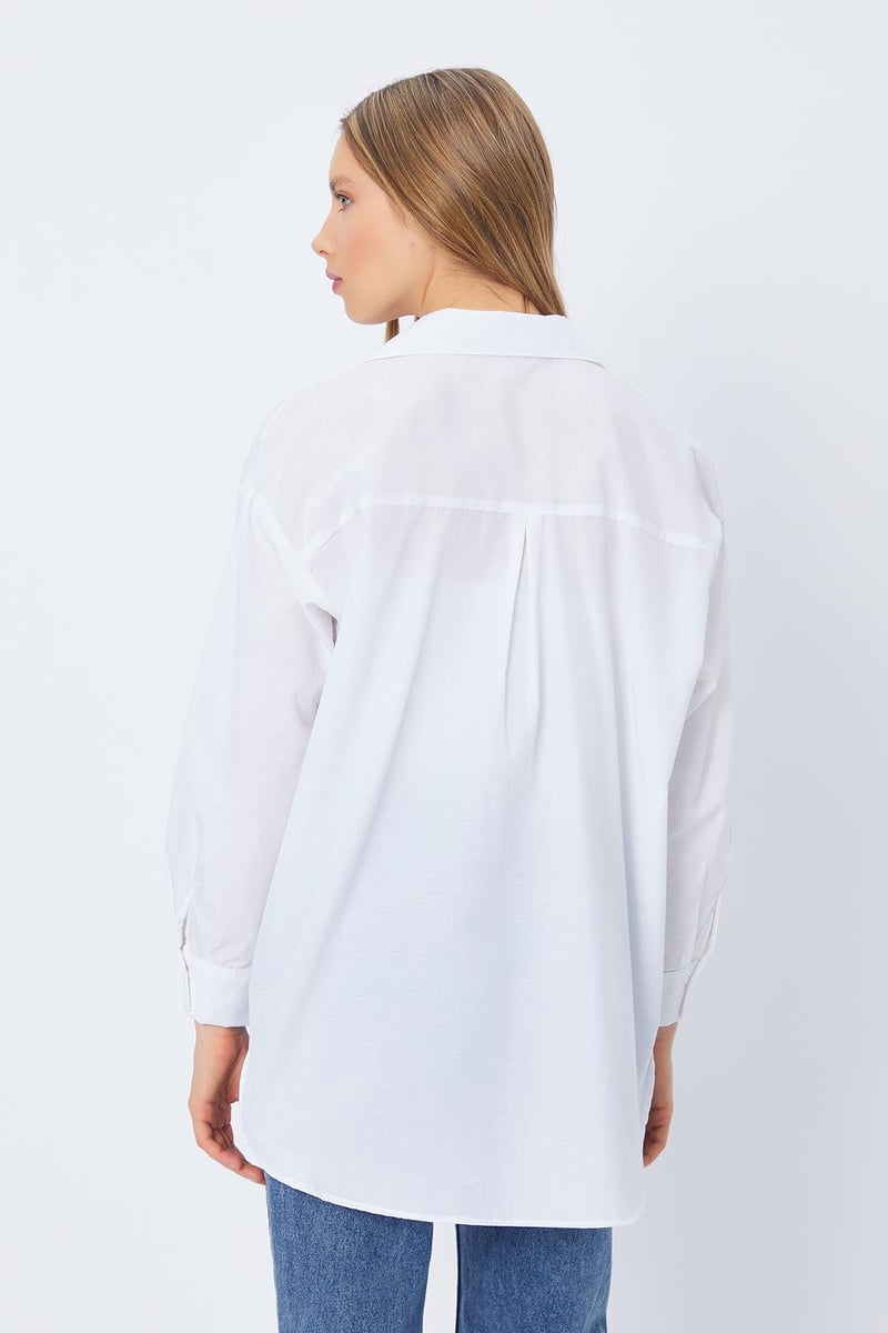 قميص نسائي مخروط الخصر ابيض ,قالب كبير