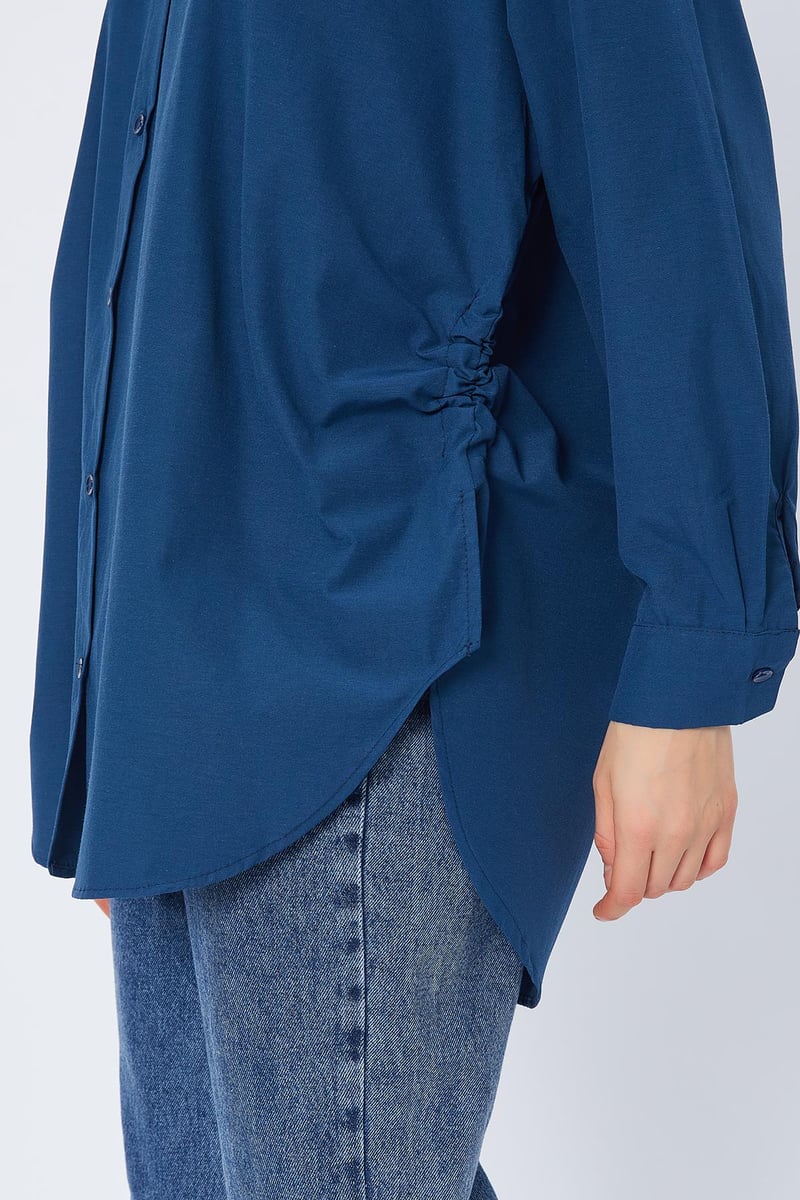 قميص نسائي مخروط الخصر ازرق ,قالب كبير