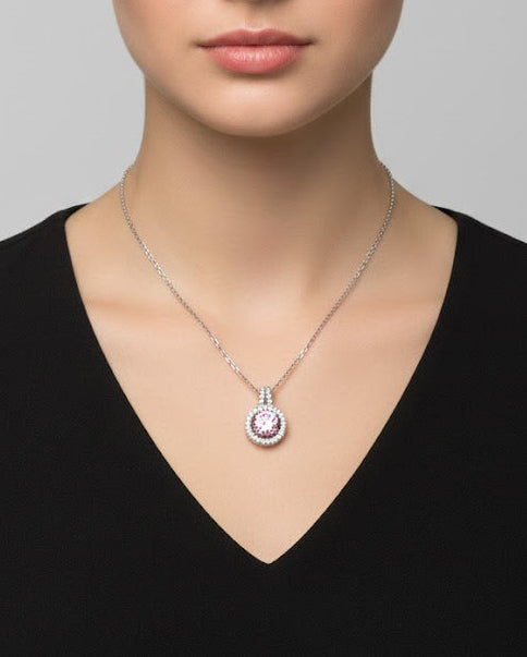 قلادة فضية كريستال وردي ✅