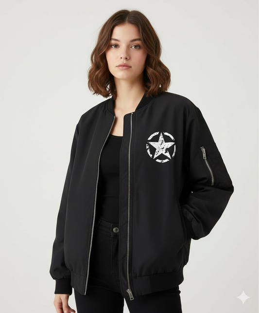 جاكيت اسود نجمة مطري مبطن