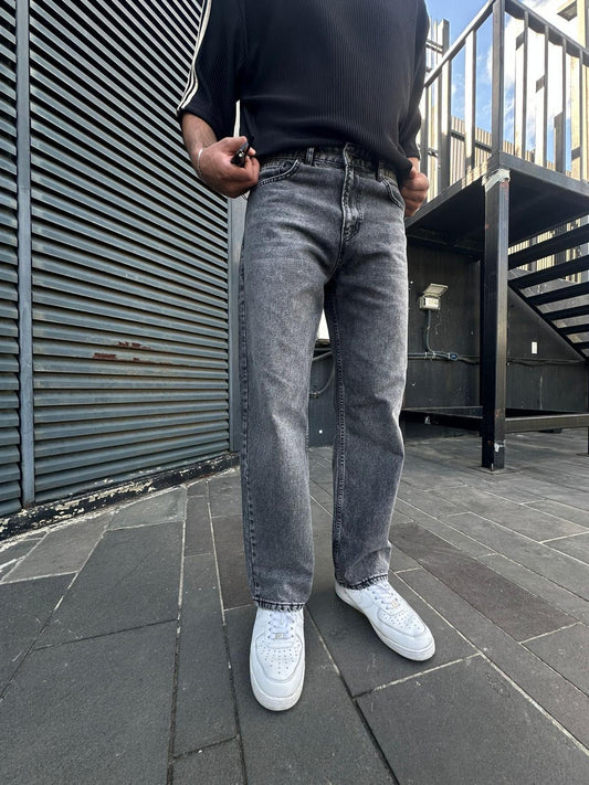 بنطرون جينز رجالي رصاصي فاتح , قالب طبيعي