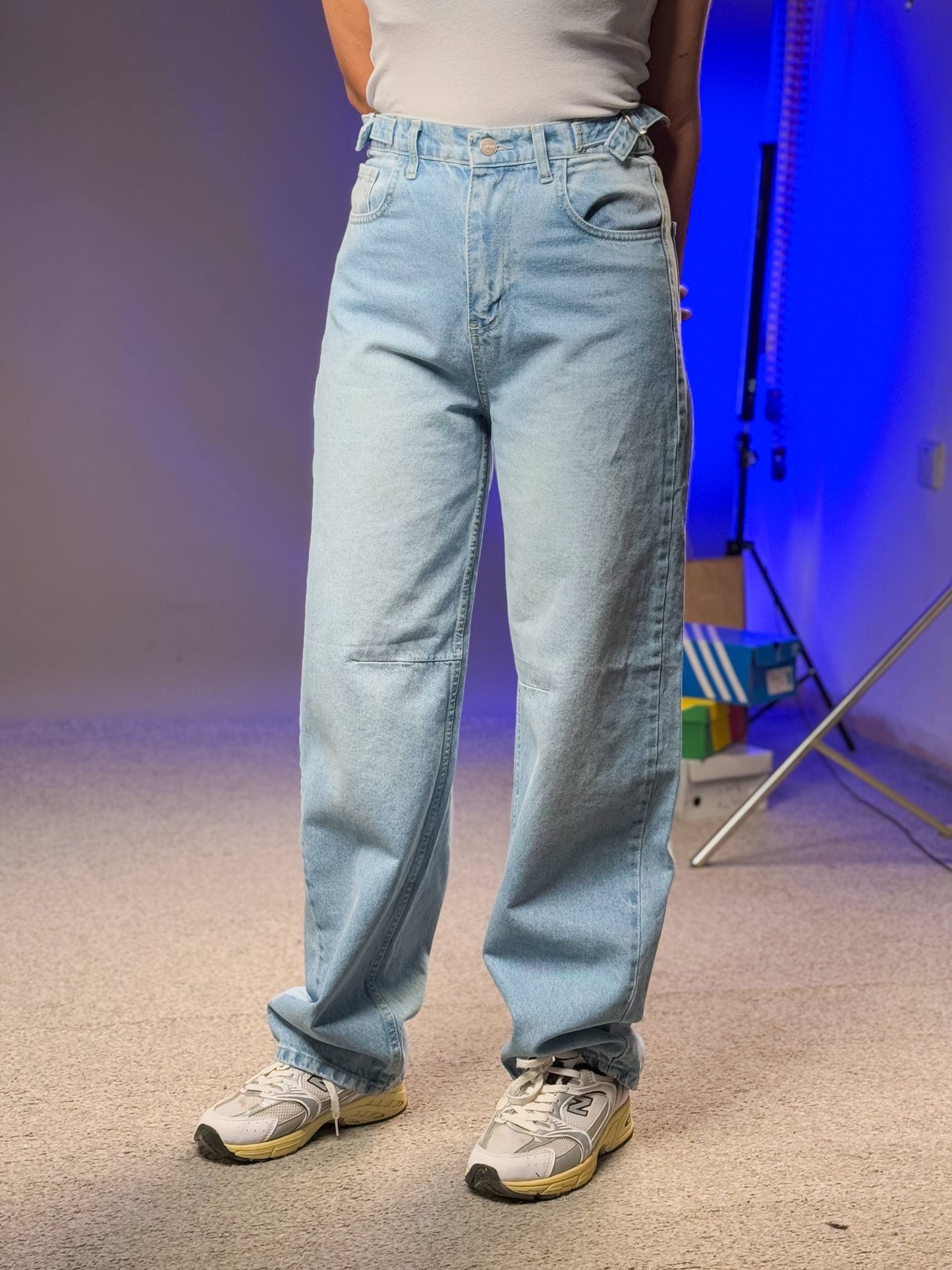 بنطرون جينز احزمة من الجوانب ثلجي ورصاصي , ،قالب طبيعي