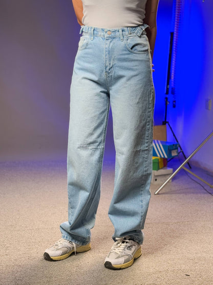 بنطرون جينز احزمة من الجوانب ثلجي ورصاصي , ،قالب طبيعي