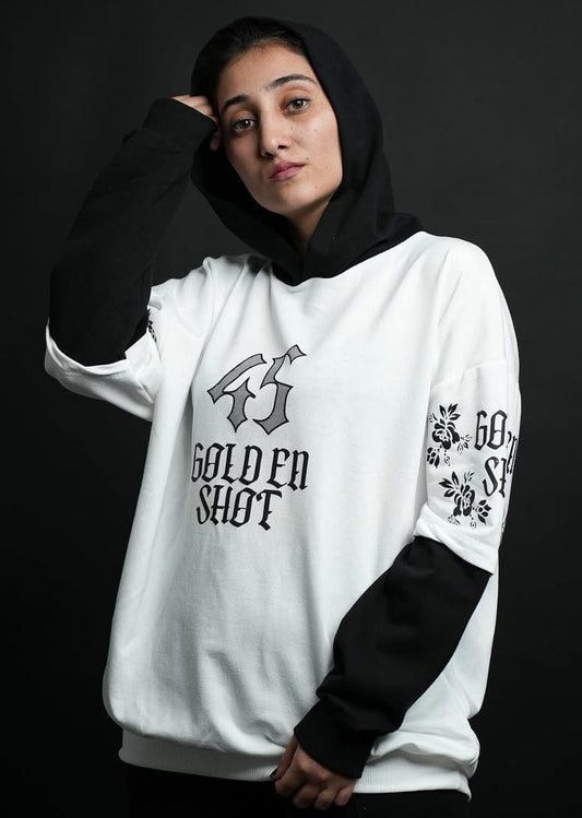 GOLD EN 45 - هودي ابيض واسود , قالب طبيعي
