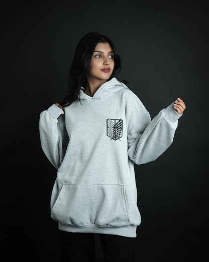 هودي هجوم العمالقة رصاصي وابيض , قالب كبير