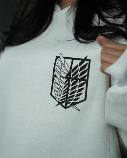 هودي هجوم العمالقة رصاصي وابيض , قالب كبير