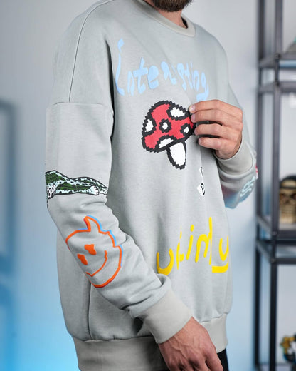 سويتر  في كل وقت لون رصاصي قالب كبير