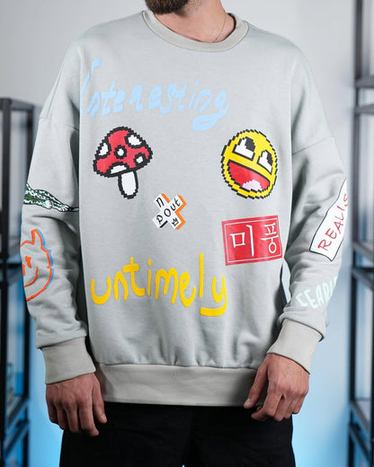 سويتر  في كل وقت لون رصاصي قالب كبير