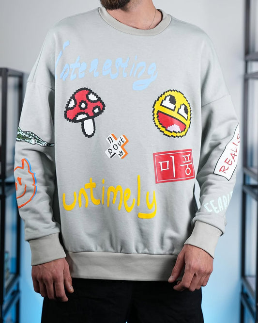 سويتر  في كل وقت لون رصاصي قالب كبير