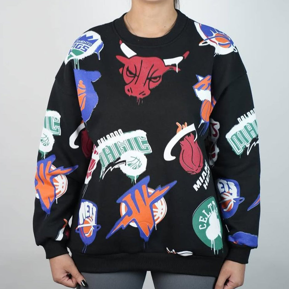 NBA - سويتر قطني قالب كبير شعار فريق