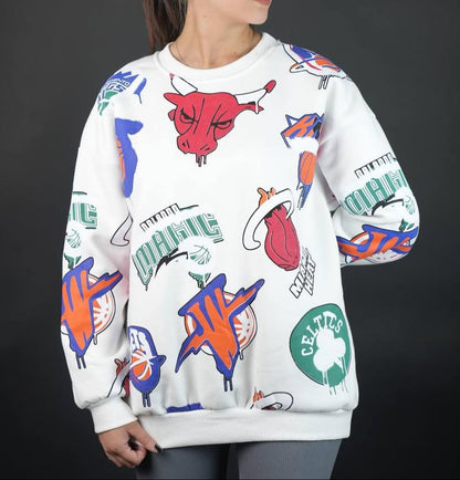 NBA - سويتر قطني قالب كبير شعار فريق