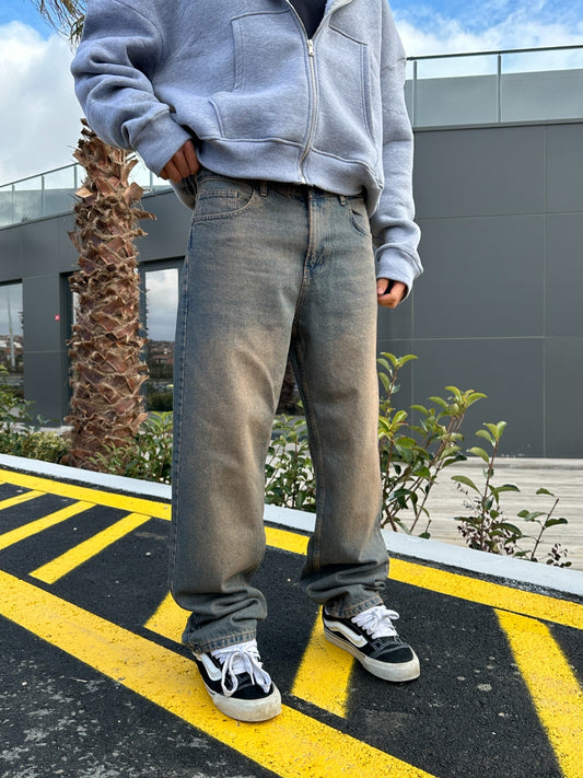 بنطرون جينز رجالي ازرق وبيجي , قالب طبيعي