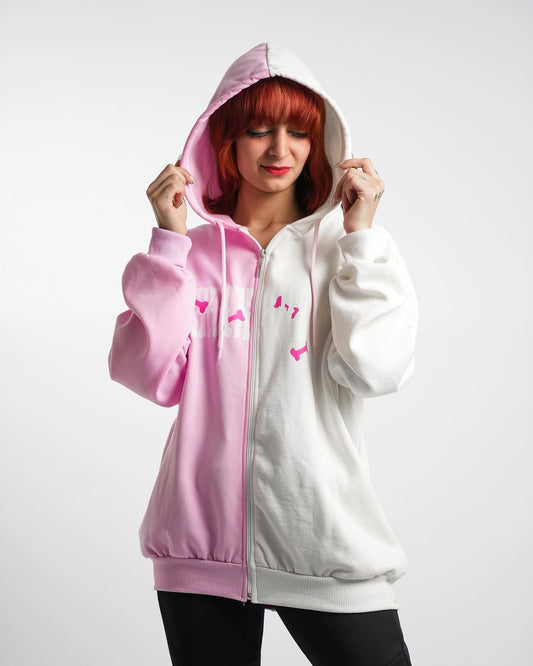 جاكيت بناتي وردي وابيض , قالب طبيعي