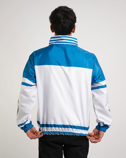 جاكيت الغزال ابيض وازرق مطري خفيف