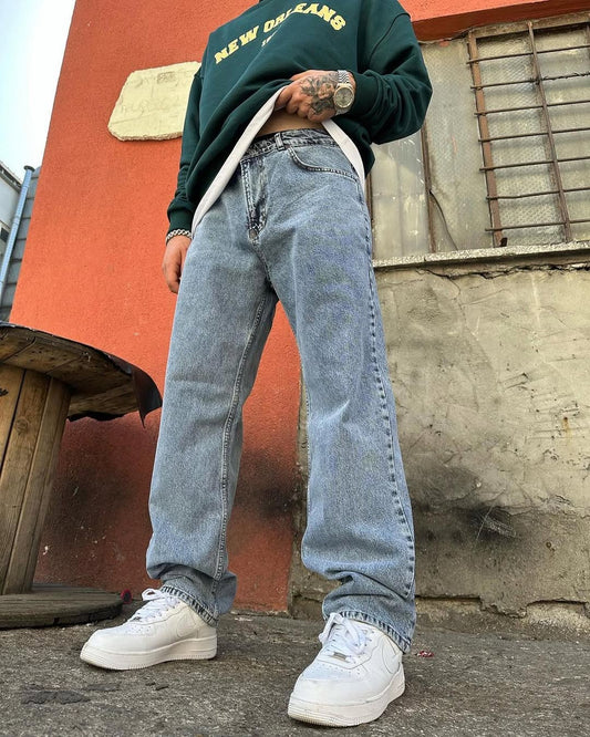 بنطرون جينز رجالي ازرق فاتح , قالب طبيعي