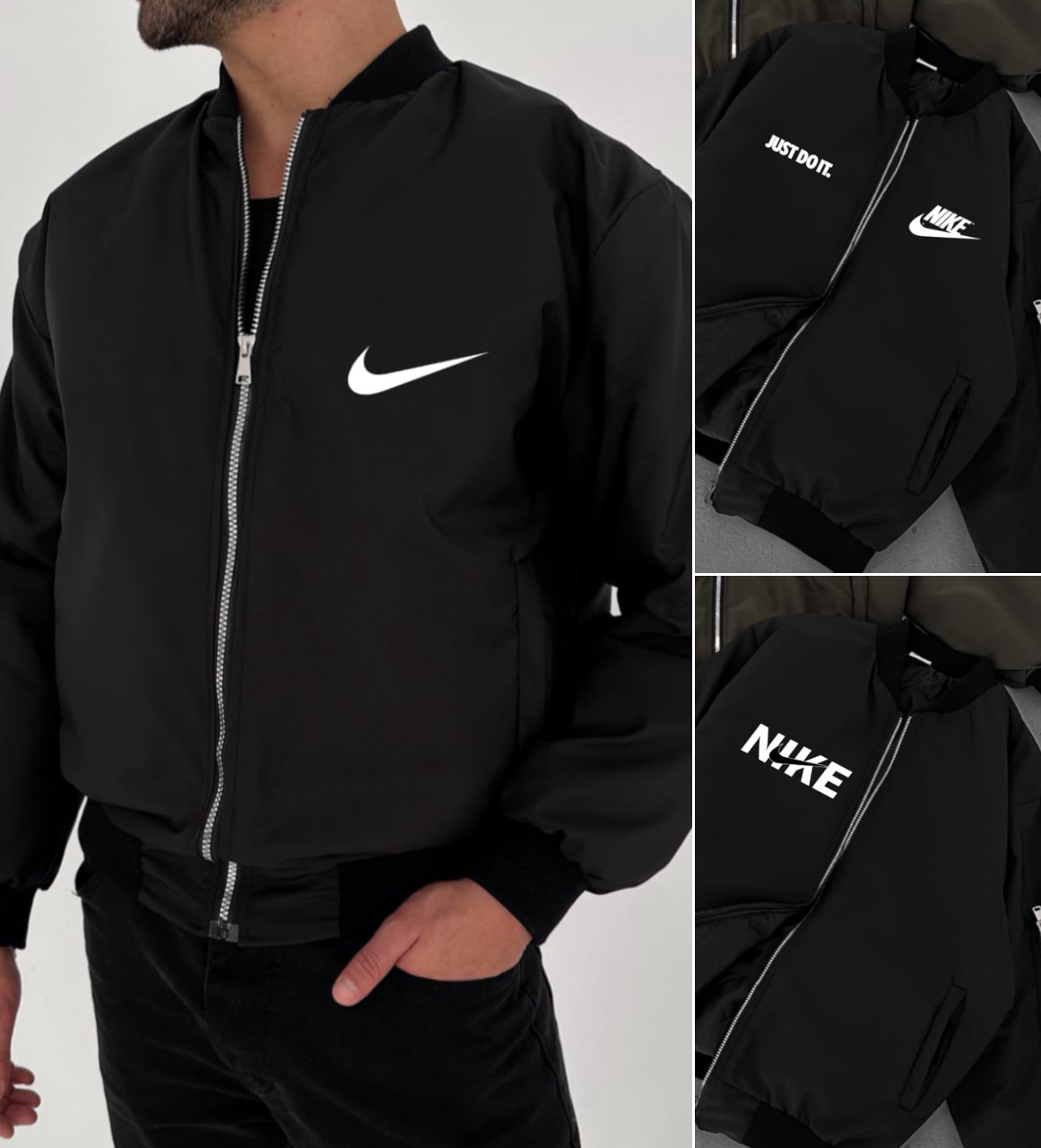 NIKE - جاكيت اسود شعار نايك , مطري مبطن