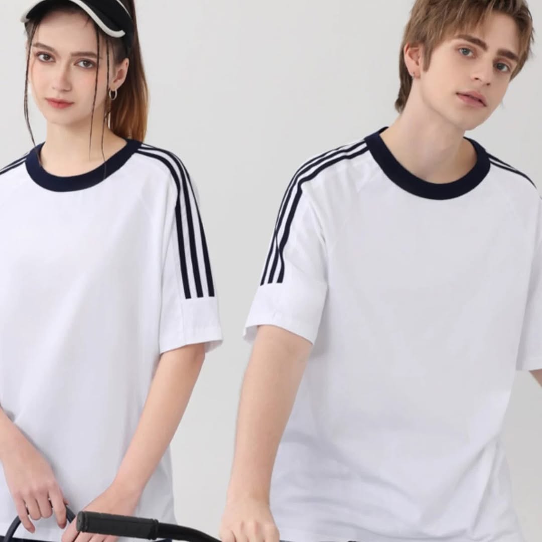 تيشيرت ابيض مخطط اسود , قالب كبير