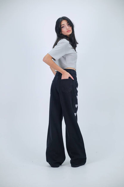 بنطرون جينز اسود قلب ,قالب طبيعي