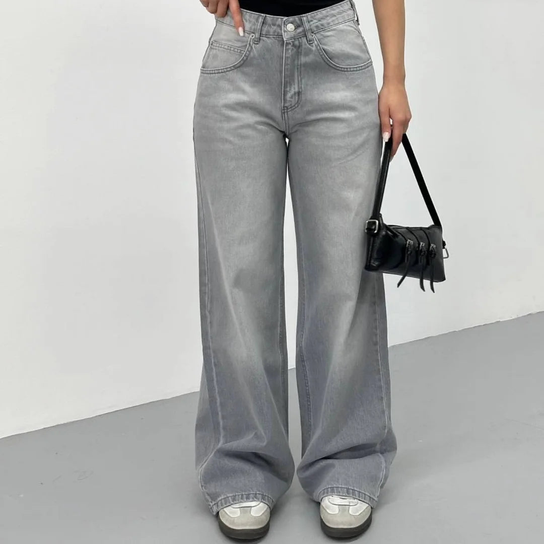 بنطرون جينز نسائي رصاصي فاتح , قالب طبيعي