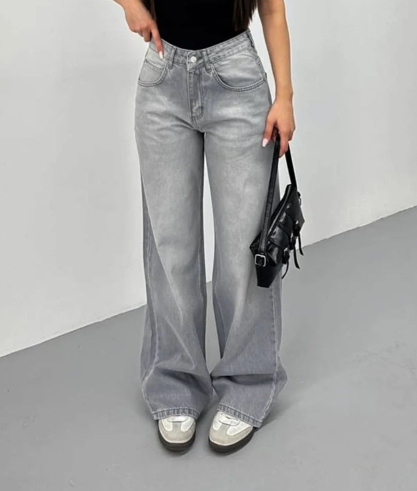 بنطرون جينز نسائي رصاصي فاتح , قالب طبيعي