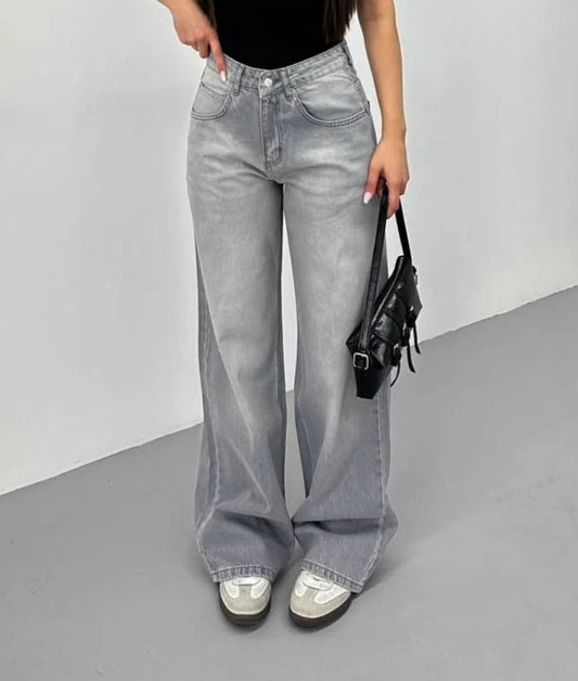 بنطرون جينز نسائي رصاصي فاتح , قالب طبيعي