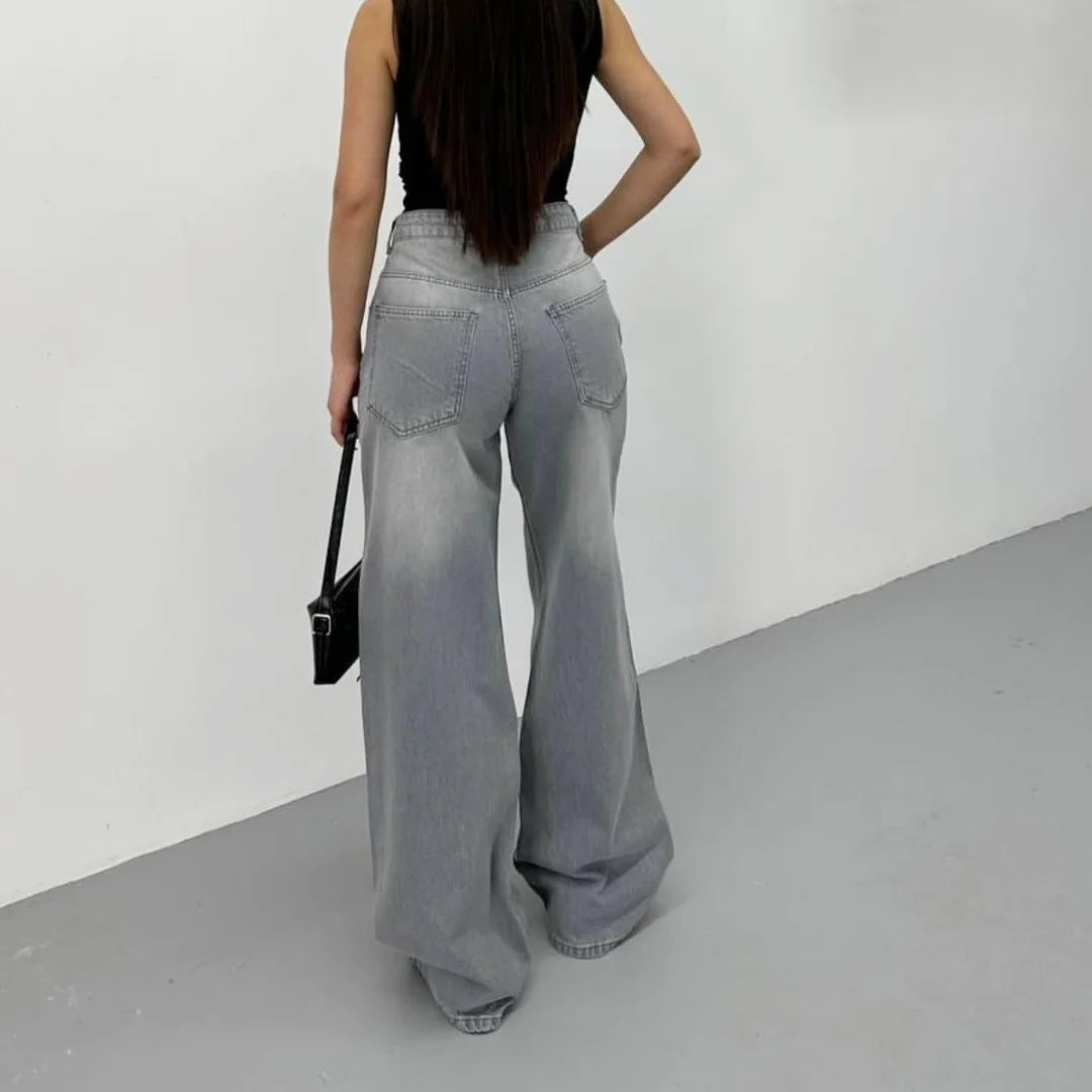 بنطرون جينز نسائي رصاصي فاتح , قالب طبيعي