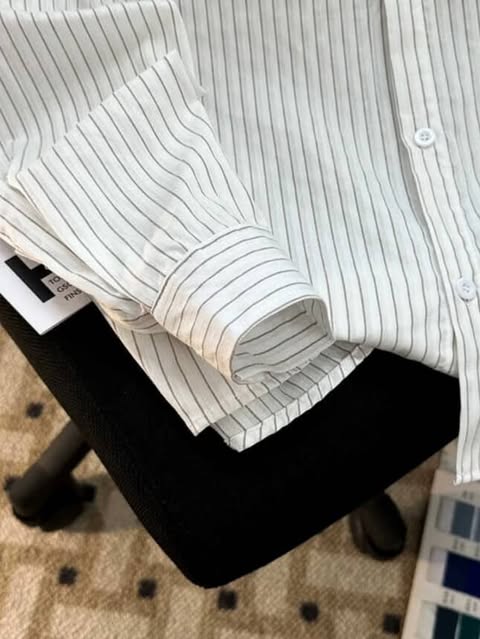 قميص بناتي مخطط قالب واسع ( ابيض - وردي ) *