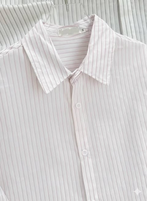 قميص بناتي مخطط قالب واسع ( ابيض - وردي ) *