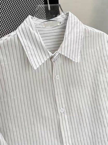 قميص بناتي مخطط قالب واسع ( ابيض - وردي ) *