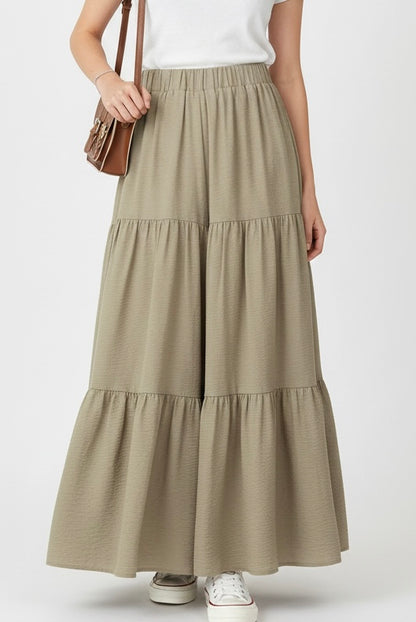 تنورة لون بيجي لاستيك من الخصر , كتان✅