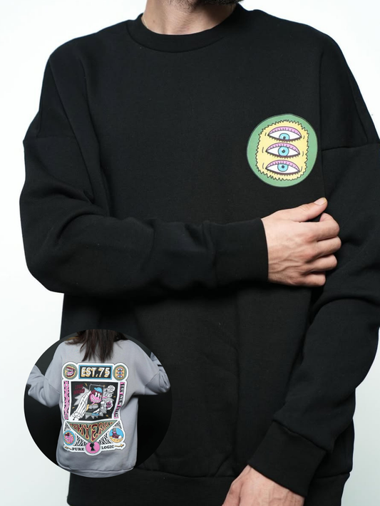 EST.75 - سويتر رجالي نسائي الاصدقاء رصاصي واسود