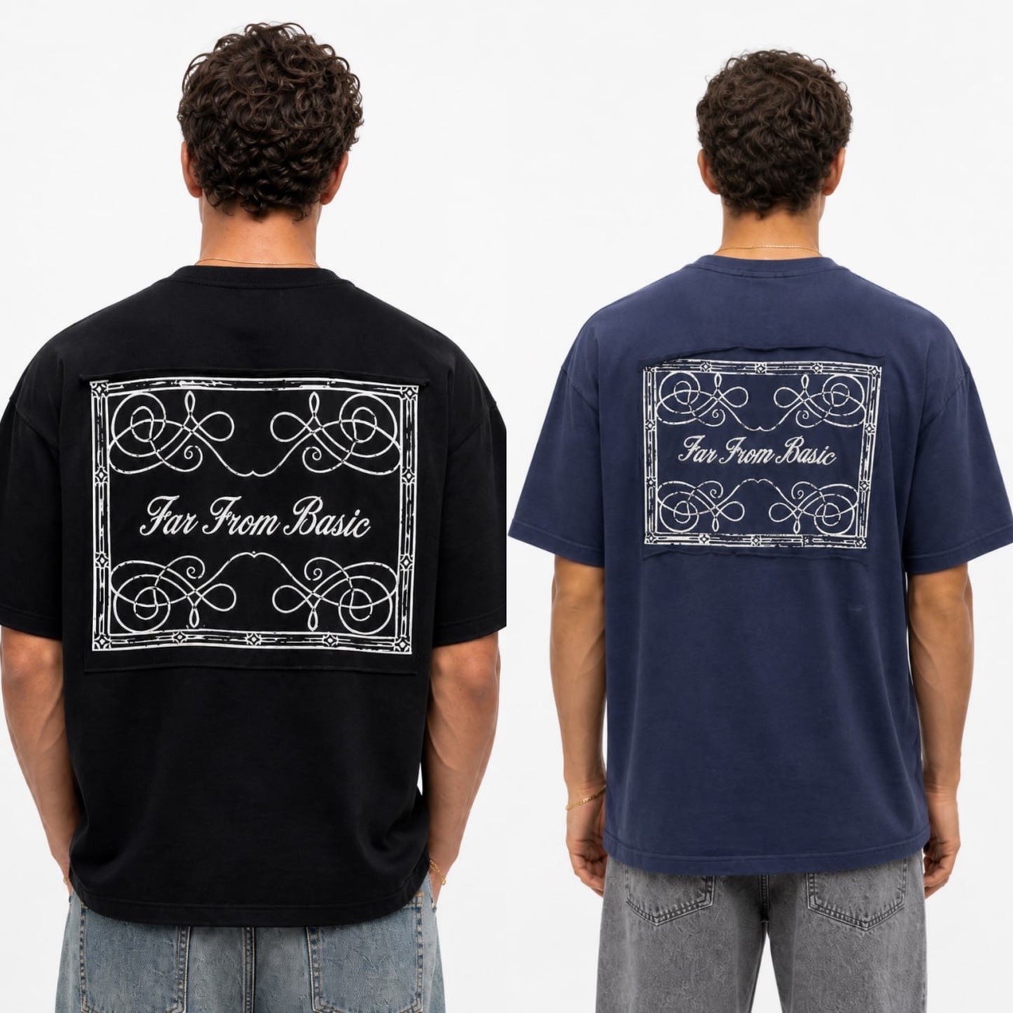 تيشيرت " Far From Basic" لونين ( اسود, نيلي)