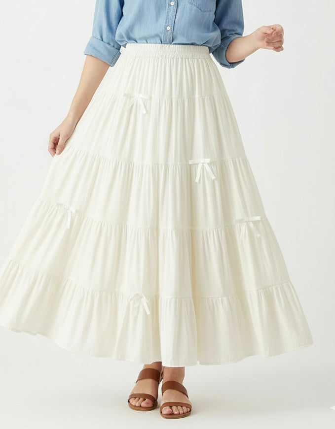 تنورة فيونكة خصر لاستيك لون ابيض ✅