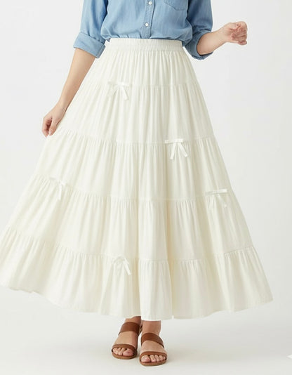 تنورة فيونكة خصر لاستيك لون ابيض ✅