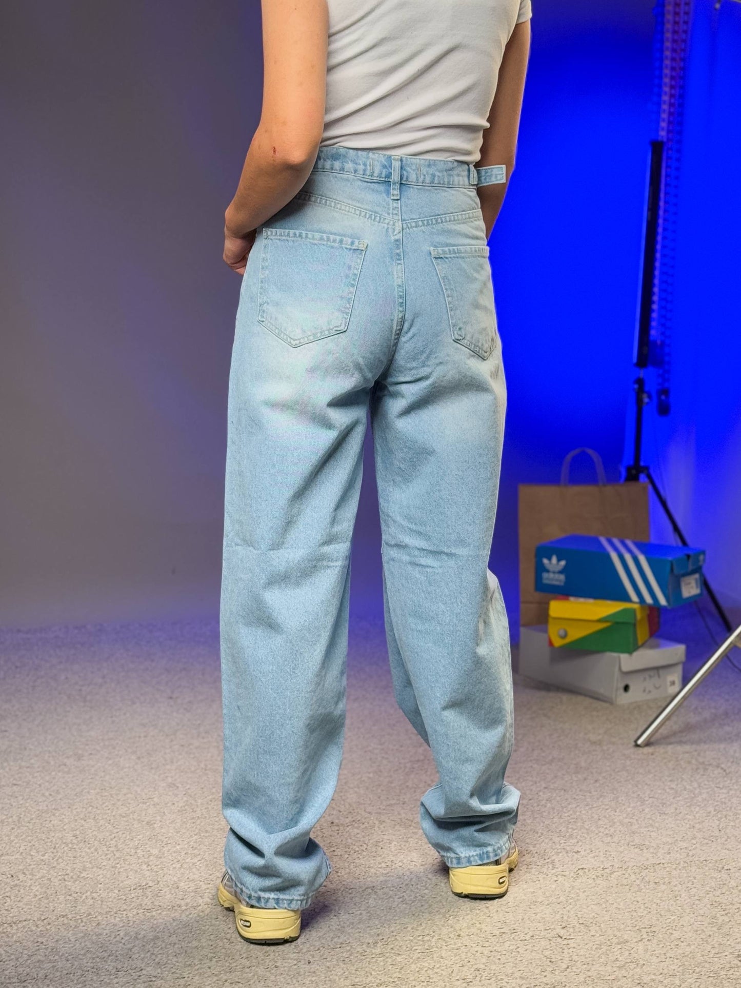 بنطرون جينز احزمة من الجوانب ثلجي ورصاصي , ،قالب طبيعي