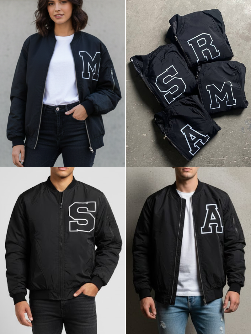 جاكيت اسود احرف , مطري مبطن