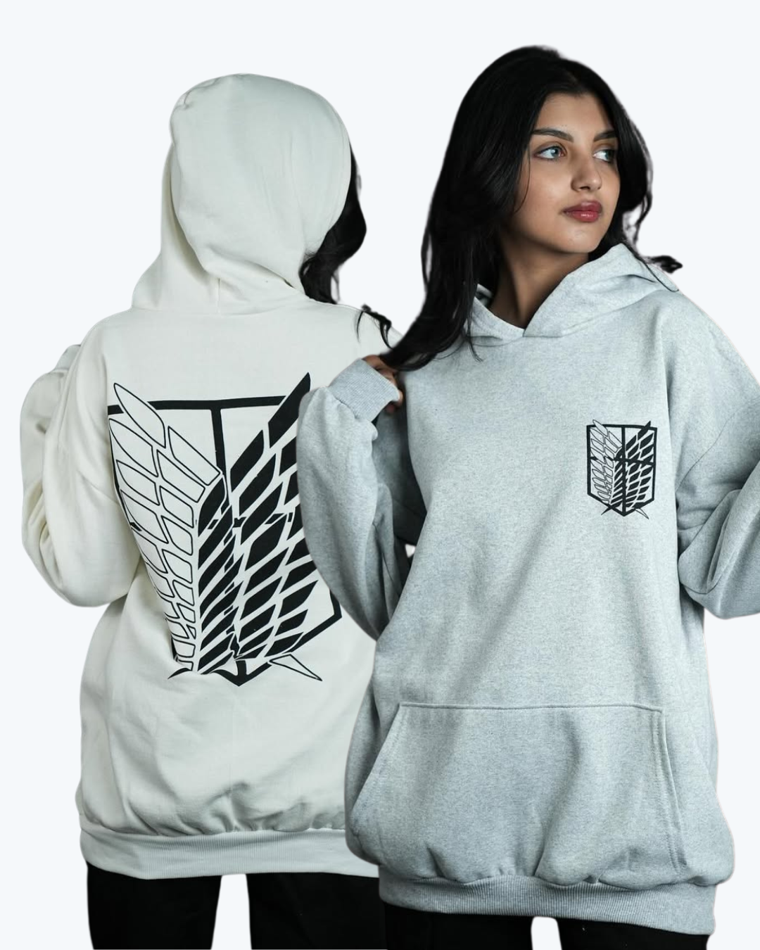 هودي هجوم العمالقة رصاصي وابيض , قالب كبير