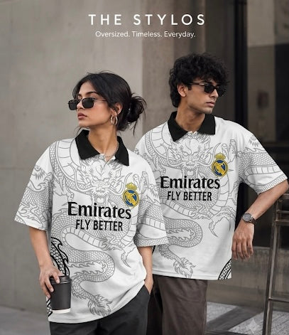 تيشيرت ياخة ريال مدريد لوني اسود وابيض , قالب كبير ✅