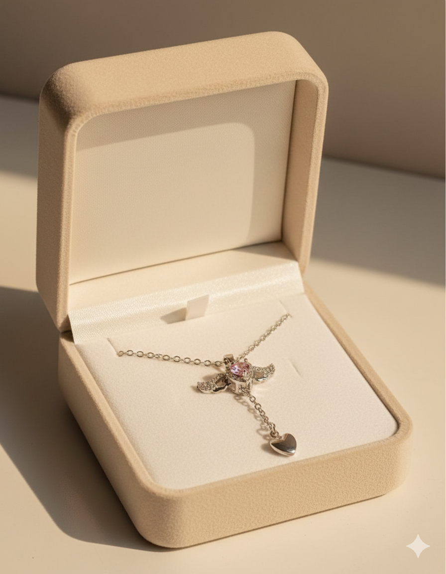 قلادة كرستال حجر وردي اجنحة الملاك ✅