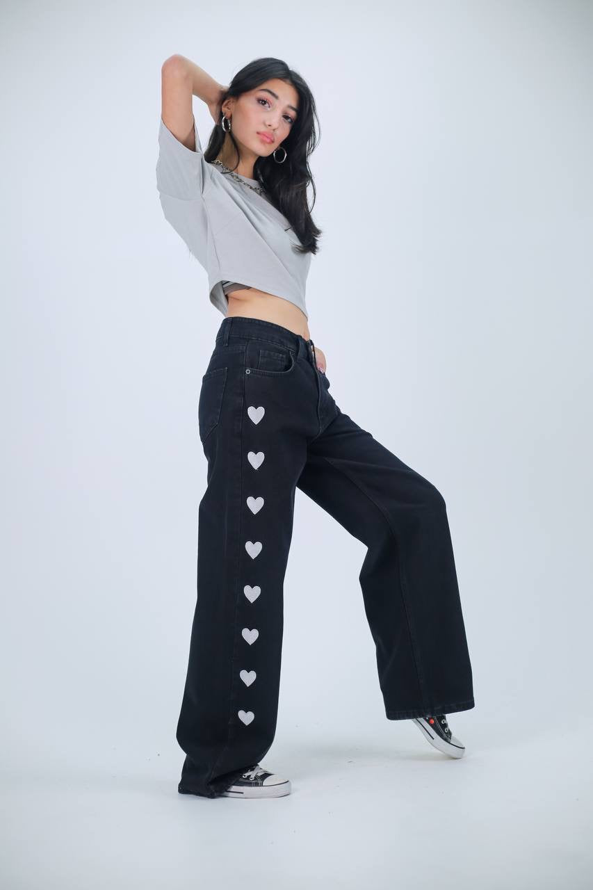 بنطرون جينز اسود قلب ,قالب طبيعي