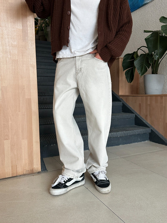 بنطرون جينز رجالي حليبي , قالب طبيعي