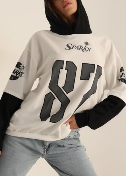 SPARKS 87 - هودي ابيض واسود , قالب طبيعي