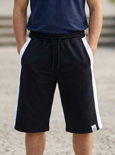 شورت قطني اسود وابيض , قالب طبيعي