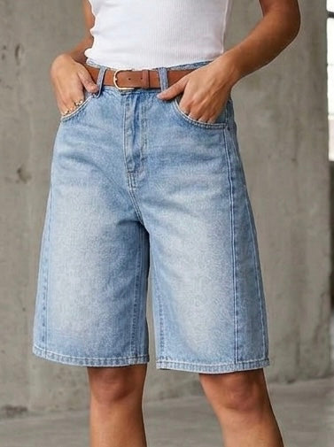 شورت جينز ازرق عالي الخصر نسائي, قالب طبيعي