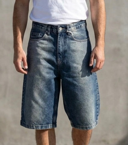 شورت جينز ازرق ورصاصي , قالب طبيعي