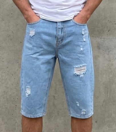 شورت جينز ضربات لون سمائي , قالب طبيعي