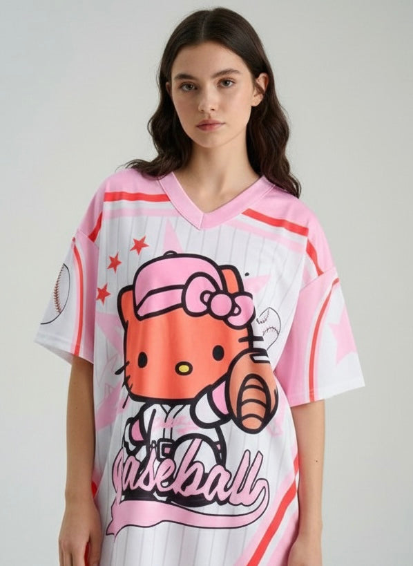 تيشيرت بناتي بيسبول هيلو كيتي وردي 89 , قالب صغير✅