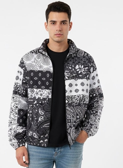 جاكيت نقشة ابيض واسود مطري خفيف✅