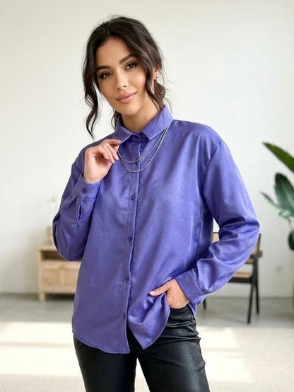 قميص نسائي سادة بنفسجي قالب طبيعي✅