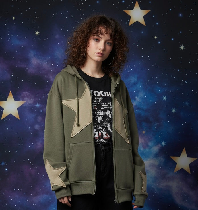 جاكيت قطني زيتوني نجمة منفصلة ✅